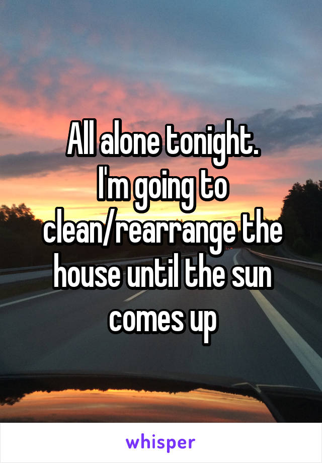 All alone tonight.
I'm going to clean/rearrange the house until the sun comes up