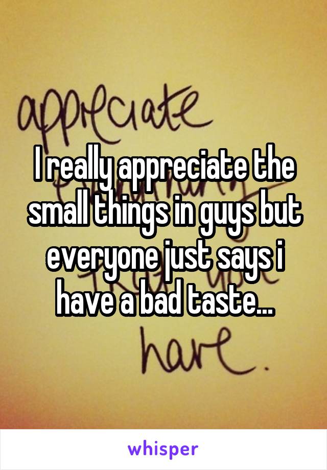I really appreciate the small things in guys but everyone just says i have a bad taste...