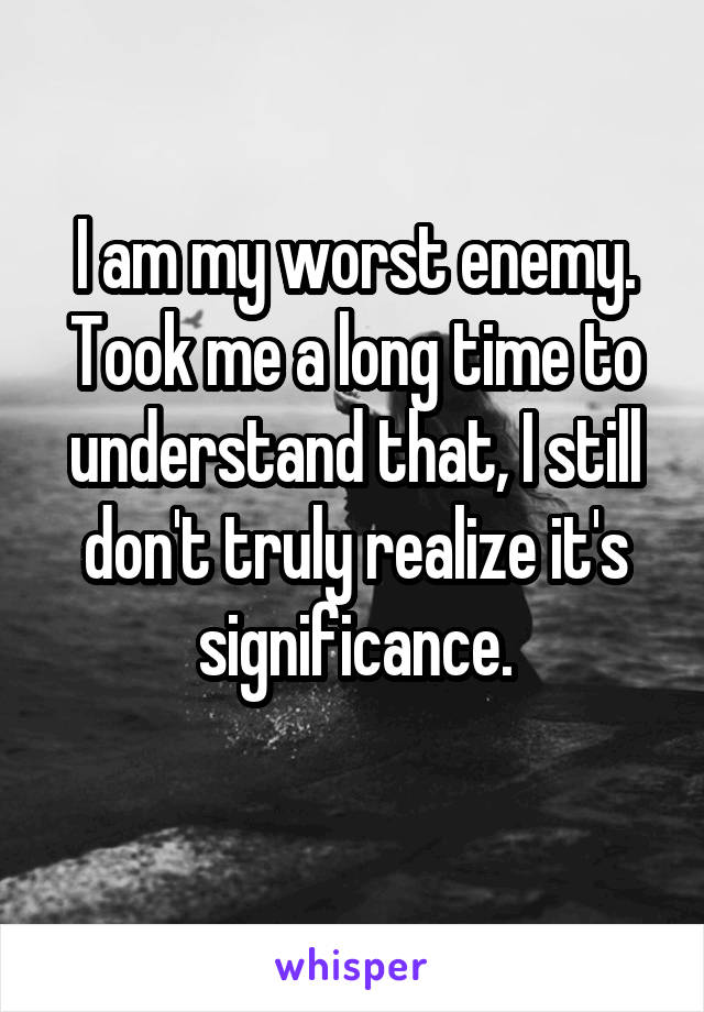 I am my worst enemy.
Took me a long time to understand that, I still don't truly realize it's significance.
