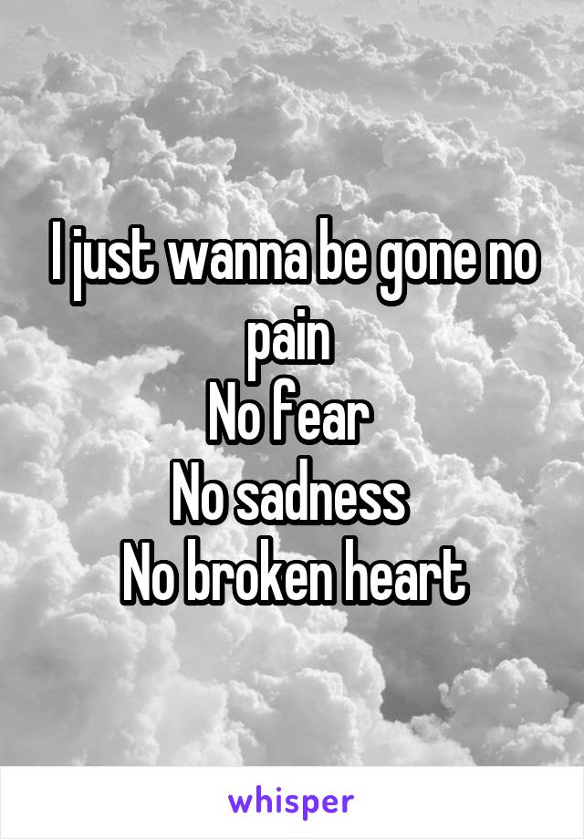 I just wanna be gone no pain 
No fear 
No sadness 
No broken heart