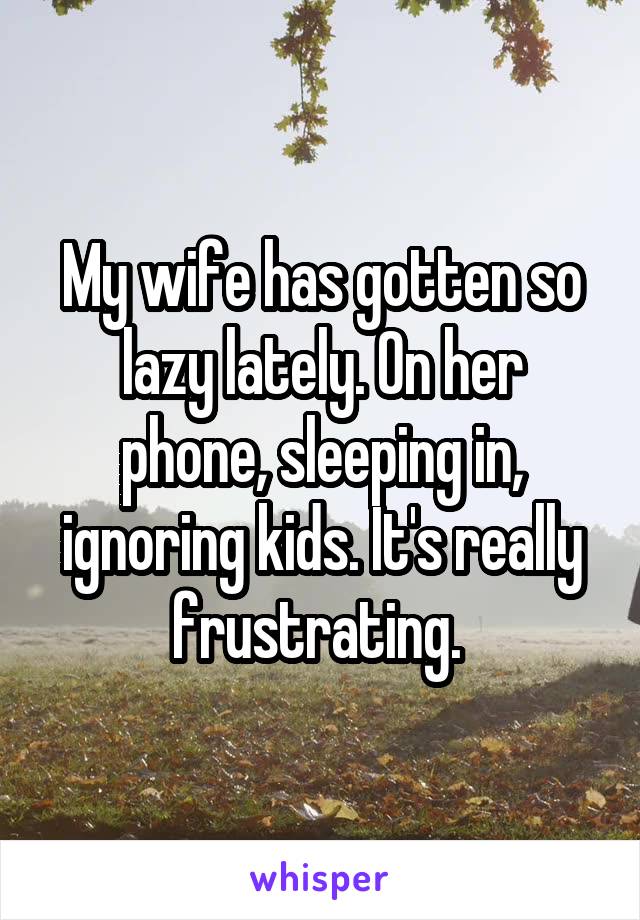 My wife has gotten so lazy lately. On her phone, sleeping in, ignoring kids. It's really frustrating. 