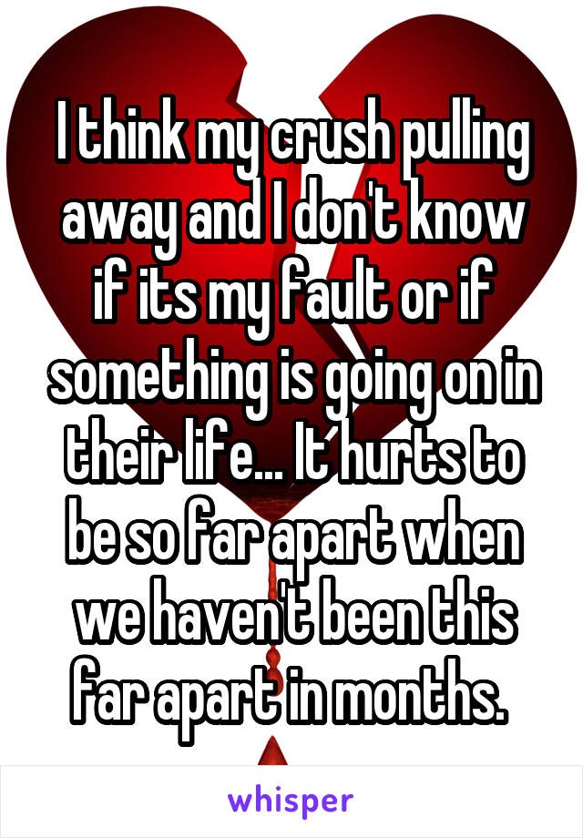I think my crush pulling away and I don't know if its my fault or if something is going on in their life... It hurts to be so far apart when we haven't been this far apart in months. 