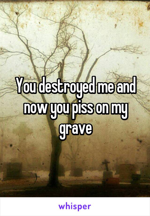 You destroyed me and now you piss on my grave