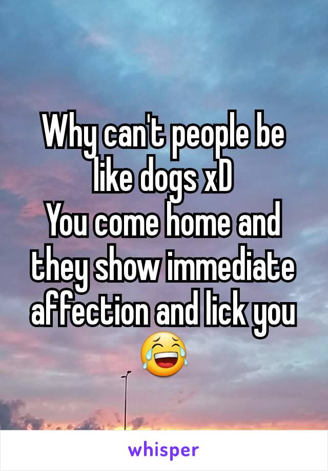 Why can't people be like dogs xD
You come home and they show immediate affection and lick you 😂
