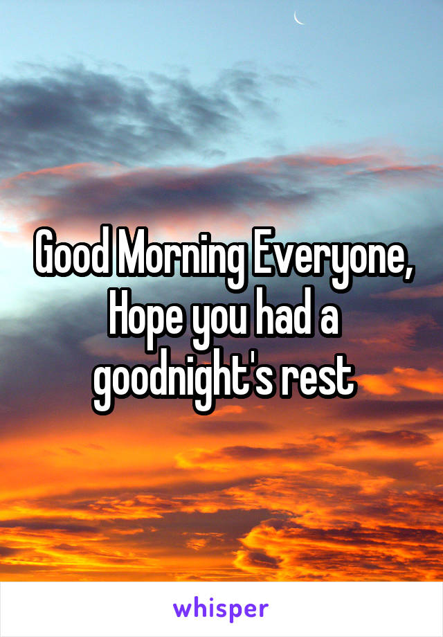 Good Morning Everyone, Hope you had a goodnight's rest