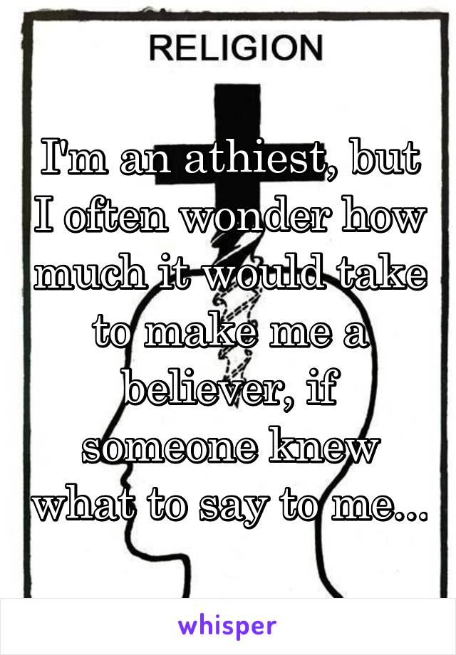 I'm an athiest, but I often wonder how much it would take to make me a believer, if someone knew what to say to me...