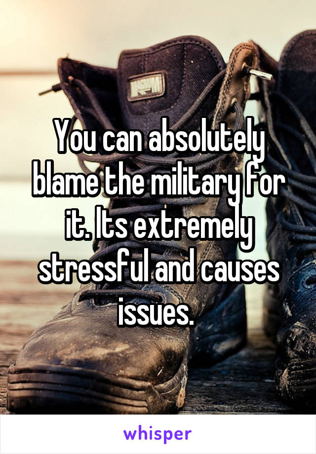 You can absolutely blame the military for it. Its extremely stressful and causes issues. 