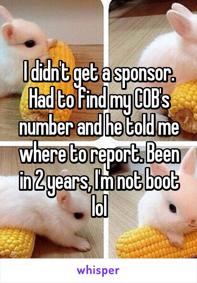 I didn't get a sponsor. Had to find my COB's number and he told me where to report. Been in 2 years, I'm not boot lol