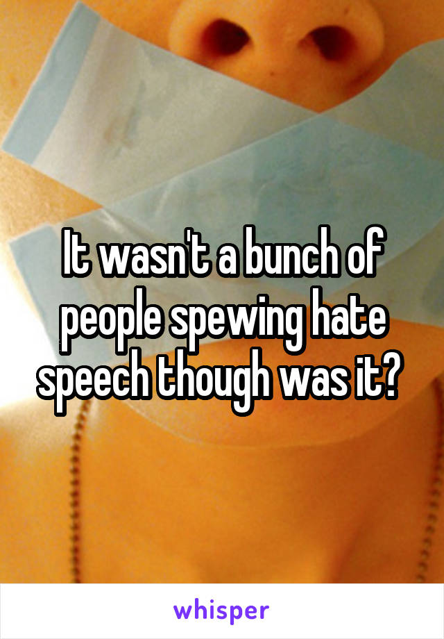It wasn't a bunch of people spewing hate speech though was it? 