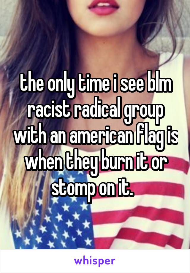 the only time i see blm racist radical group with an american flag is when they burn it or stomp on it.  