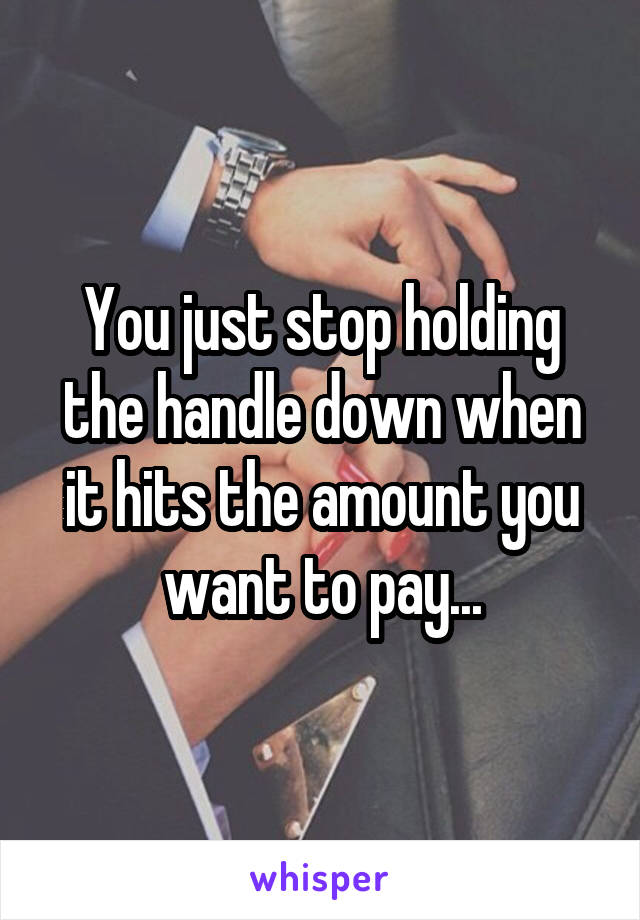 You just stop holding the handle down when it hits the amount you want to pay...