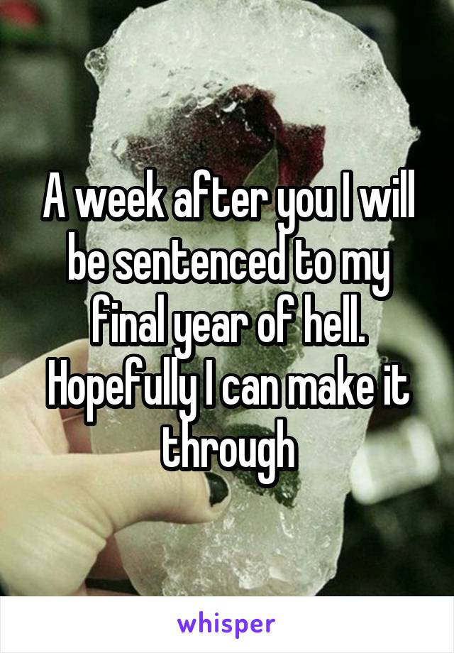 A week after you I will be sentenced to my final year of hell. Hopefully I can make it through