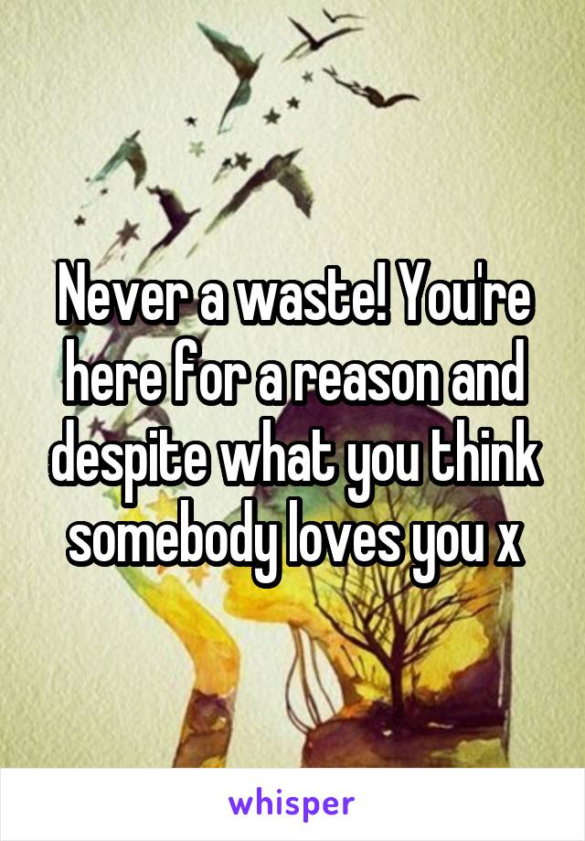 Never a waste! You're here for a reason and despite what you think somebody loves you x
