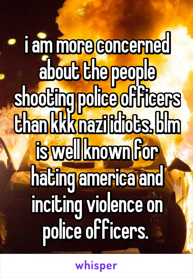 i am more concerned about the people shooting police officers than kkk nazi idiots. blm is well known for hating america and inciting violence on police officers. 