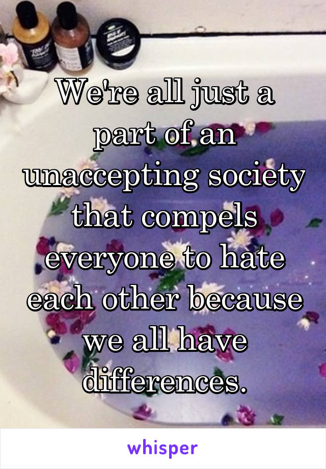 We're all just a part of an unaccepting society that compels everyone to hate each other because we all have differences.