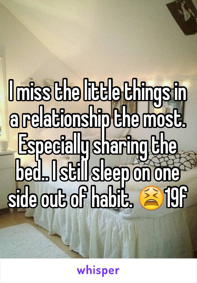 I miss the little things in a relationship the most. Especially sharing the bed.. I still sleep on one side out of habit. 😫19f