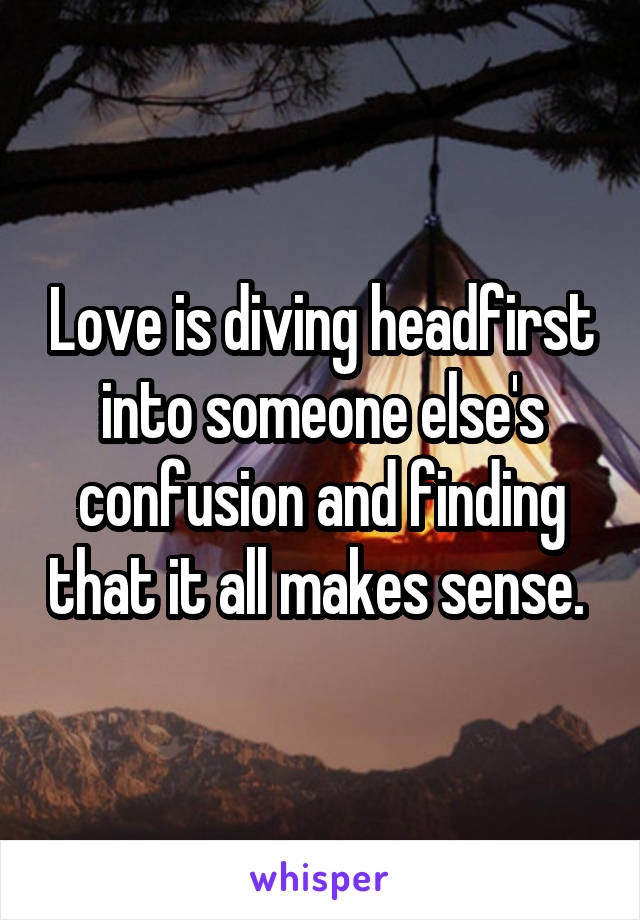 Love is diving headfirst into someone else's confusion and finding that it all makes sense. 