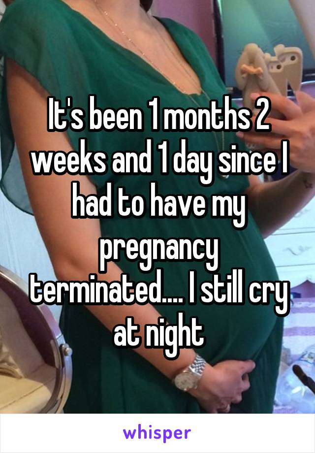 It's been 1 months 2 weeks and 1 day since I had to have my pregnancy terminated.... I still cry at night