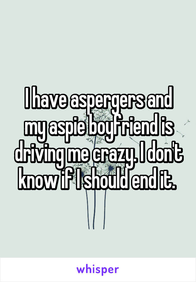 I have aspergers and my aspie boyfriend is driving me crazy. I don't know if I should end it. 