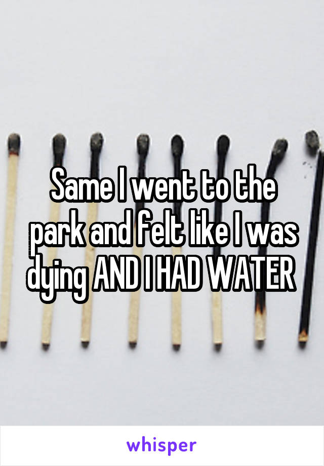 Same I went to the park and felt like I was dying AND I HAD WATER 