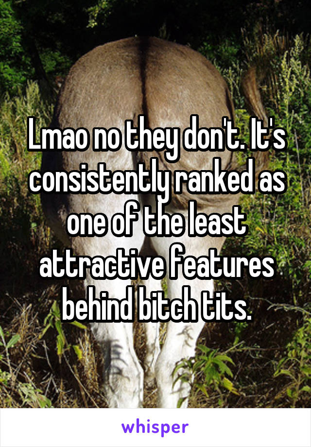 Lmao no they don't. It's consistently ranked as one of the least attractive features behind bitch tits.