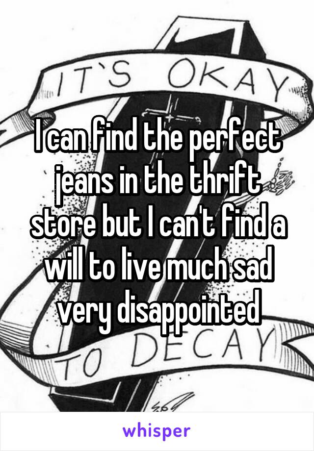 I can find the perfect jeans in the thrift store but I can't find a will to live much sad very disappointed