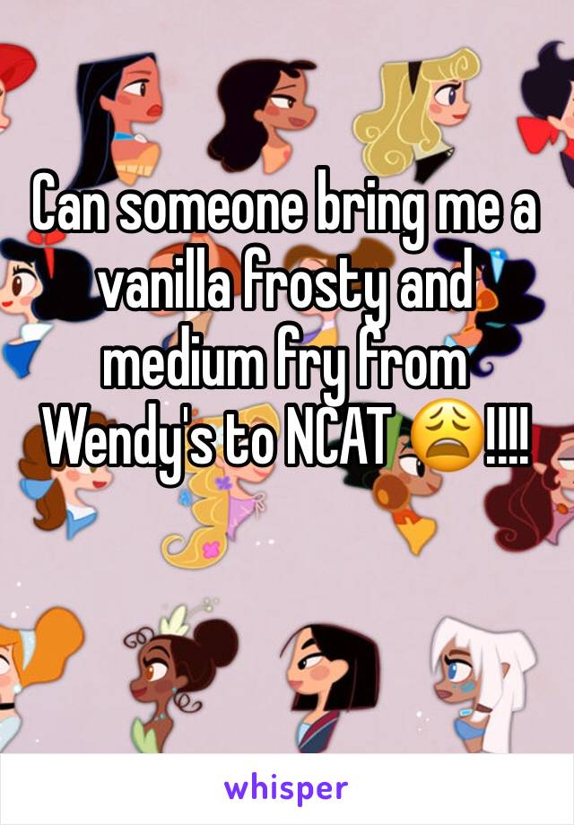 Can someone bring me a vanilla frosty and medium fry from Wendy's to NCAT 😩!!!!
