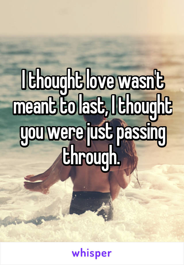 I thought love wasn't meant to last, I thought you were just passing through. 
