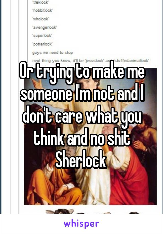 Or trying to make me someone I'm not and I don't care what you think and no shit Sherlock 