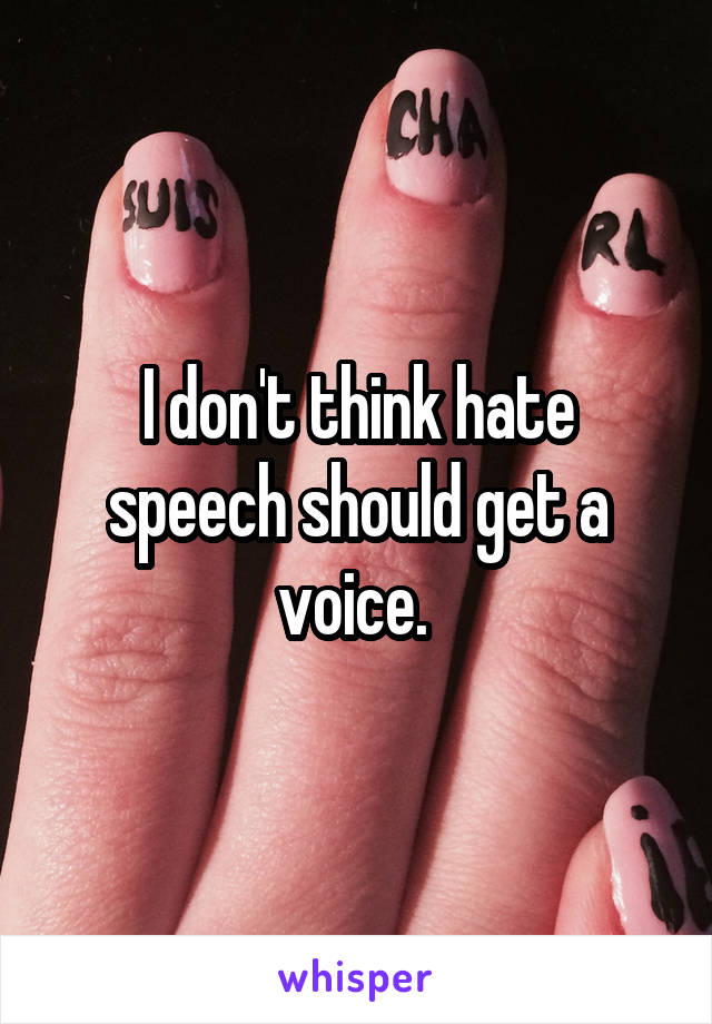 I don't think hate speech should get a voice. 