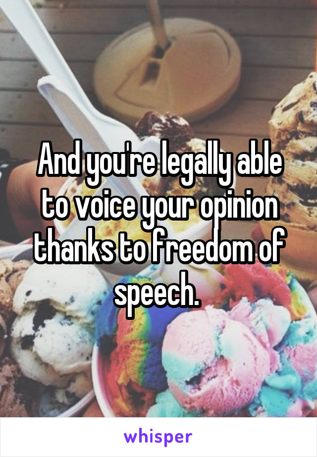 And you're legally able to voice your opinion thanks to freedom of speech. 