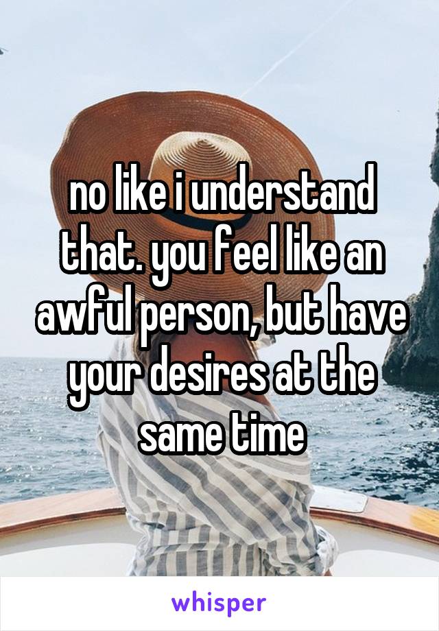 no like i understand that. you feel like an awful person, but have your desires at the same time
