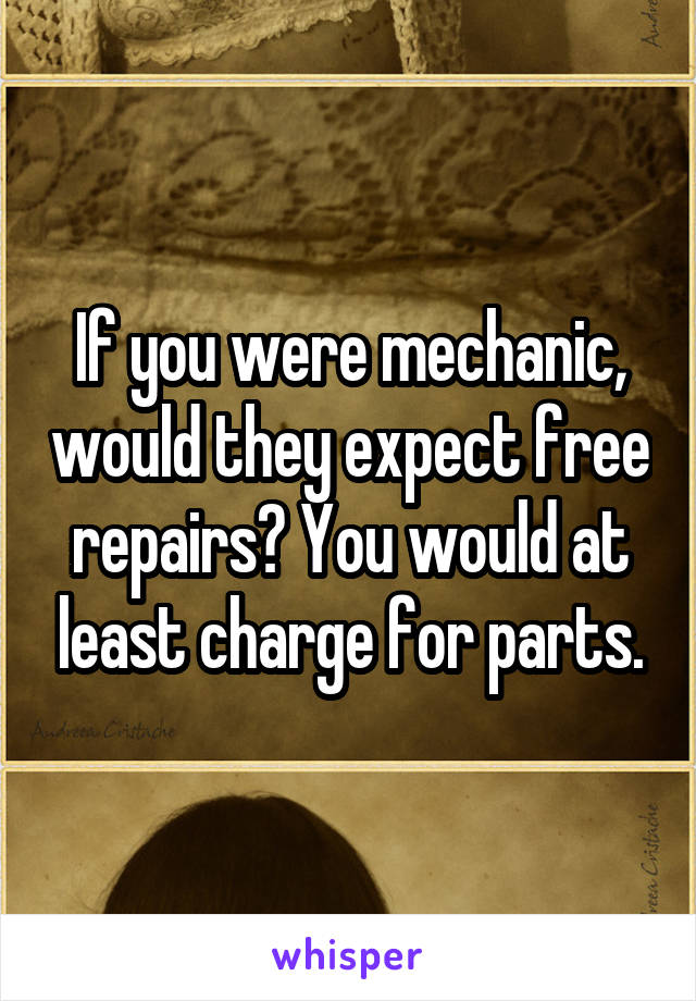 If you were mechanic, would they expect free repairs? You would at least charge for parts.