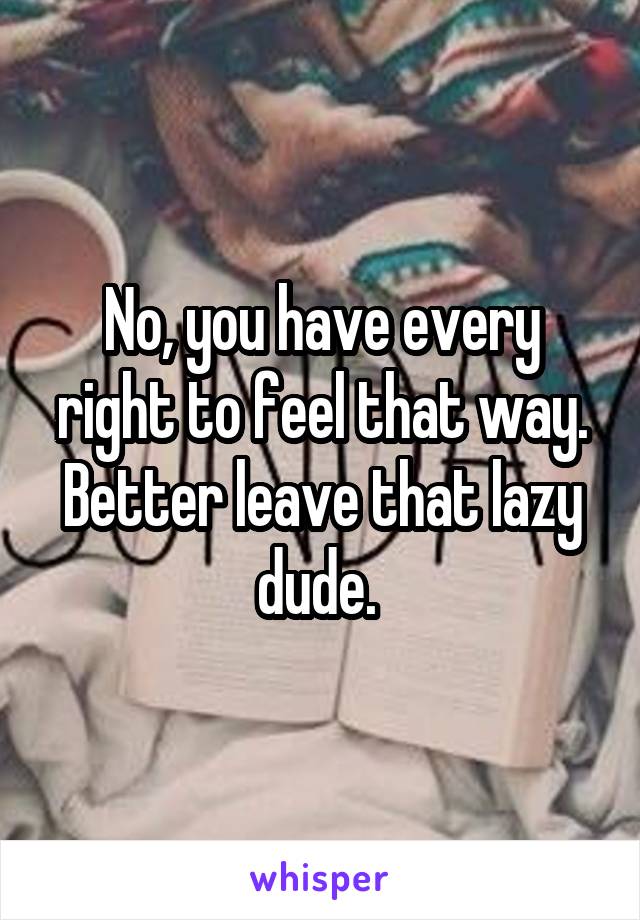 No, you have every right to feel that way.
Better leave that lazy dude. 