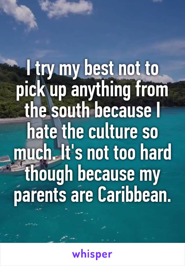 I try my best not to pick up anything from the south because I hate the culture so much. It's not too hard though because my parents are Caribbean.