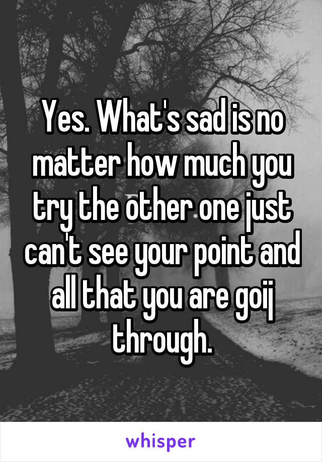 Yes. What's sad is no matter how much you try the other one just can't see your point and all that you are goij through.