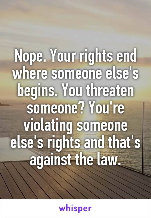 Nope. Your rights end where someone else's begins. You threaten someone? You're violating someone else's rights and that's against the law.