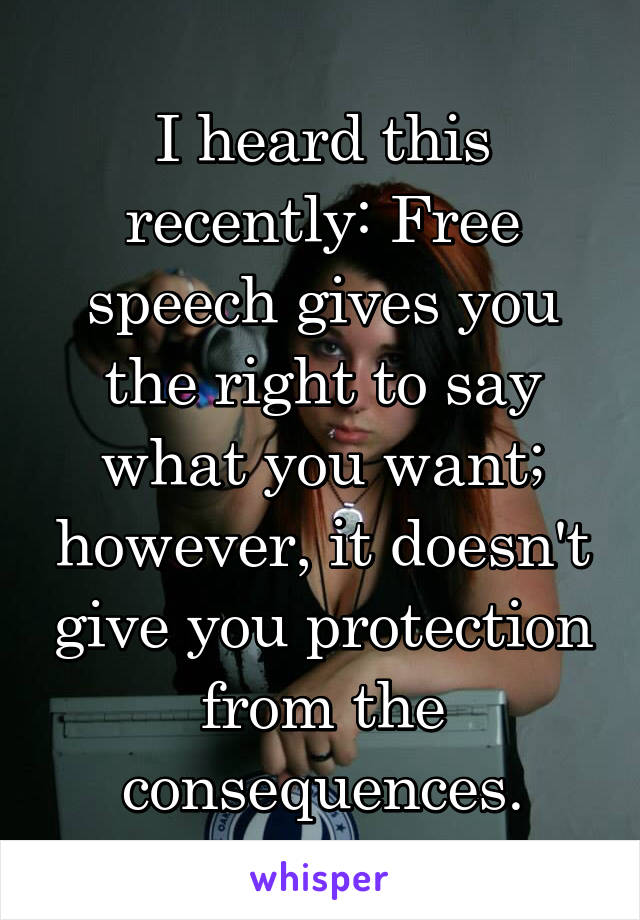 I heard this recently: Free speech gives you the right to say what you want; however, it doesn't give you protection from the consequences.