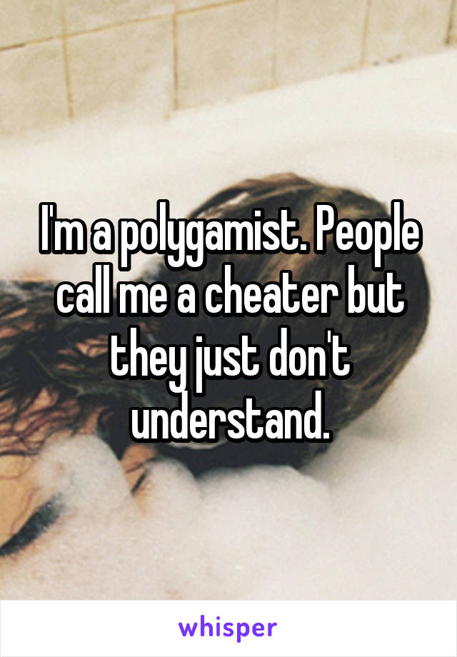 I'm a polygamist. People call me a cheater but they just don't understand.