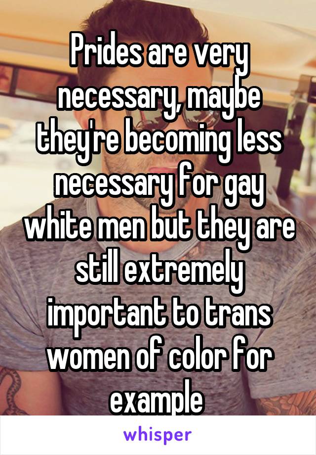 Prides are very necessary, maybe they're becoming less necessary for gay white men but they are still extremely important to trans women of color for example 