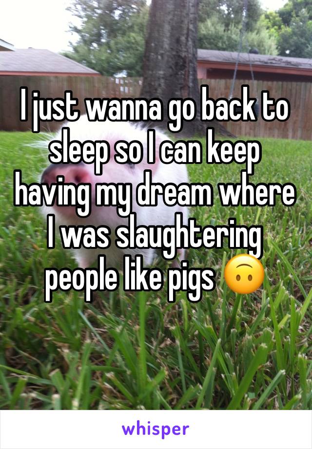 I just wanna go back to sleep so I can keep having my dream where I was slaughtering people like pigs 🙃