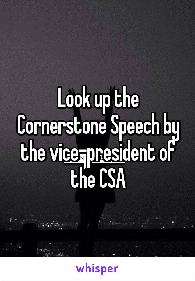 Look up the Cornerstone Speech by the vice-president of the CSA