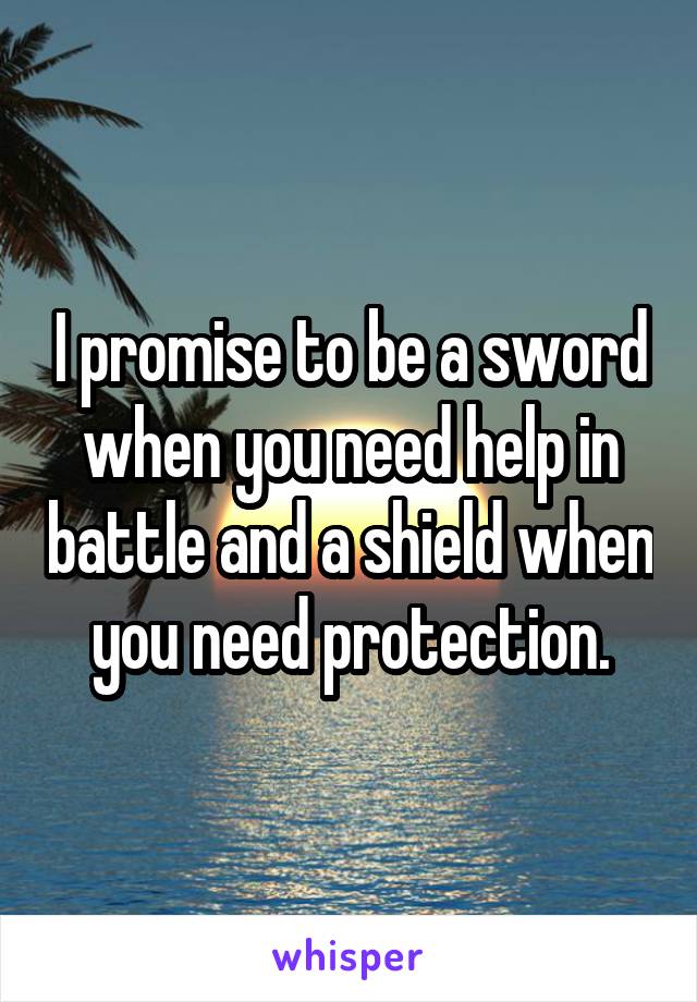 I promise to be a sword when you need help in battle and a shield when you need protection.