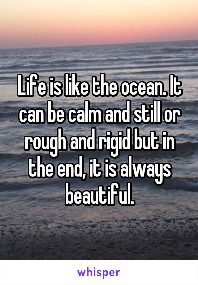 Life is like the ocean. It can be calm and still or rough and rigid but in the end, it is always beautiful.