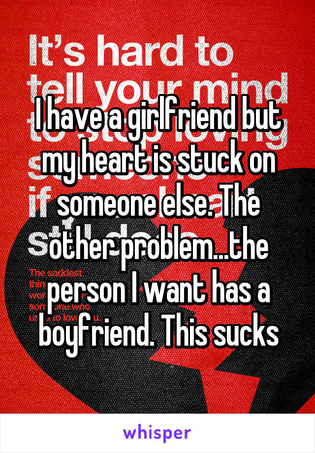 I have a girlfriend but my heart is stuck on someone else. The other problem...the person I want has a boyfriend. This sucks