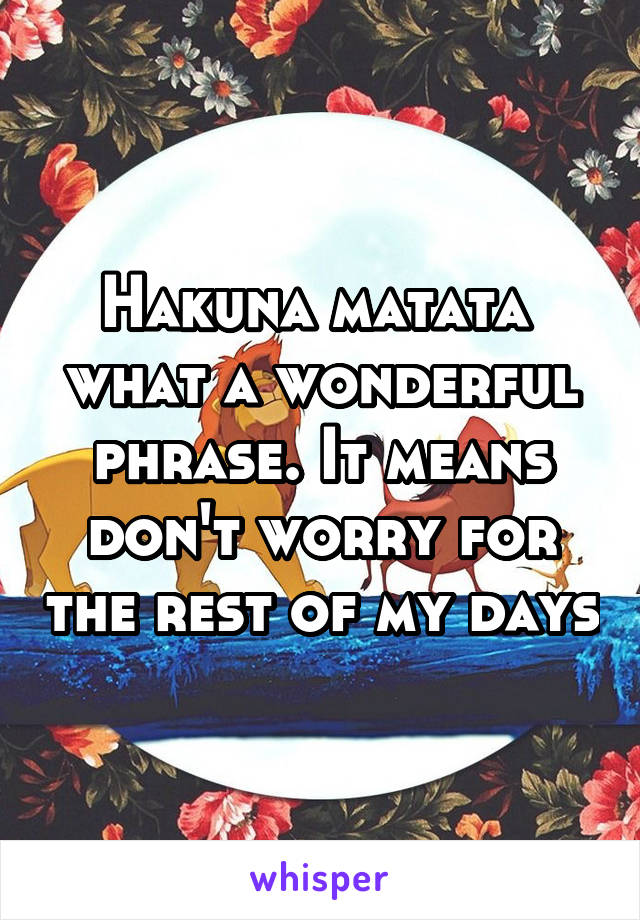 Hakuna matata  what a wonderful phrase. It means don't worry for the rest of my days