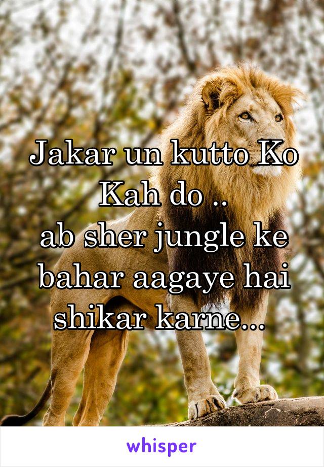 Jakar un kutto Ko Kah do ..
ab sher jungle ke bahar aagaye hai shikar karne... 