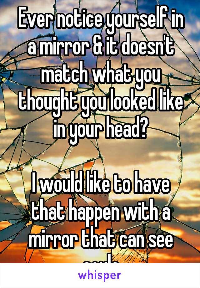 Ever notice yourself in a mirror & it doesn't match what you thought you looked like in your head?

I would like to have that happen with a mirror that can see souls