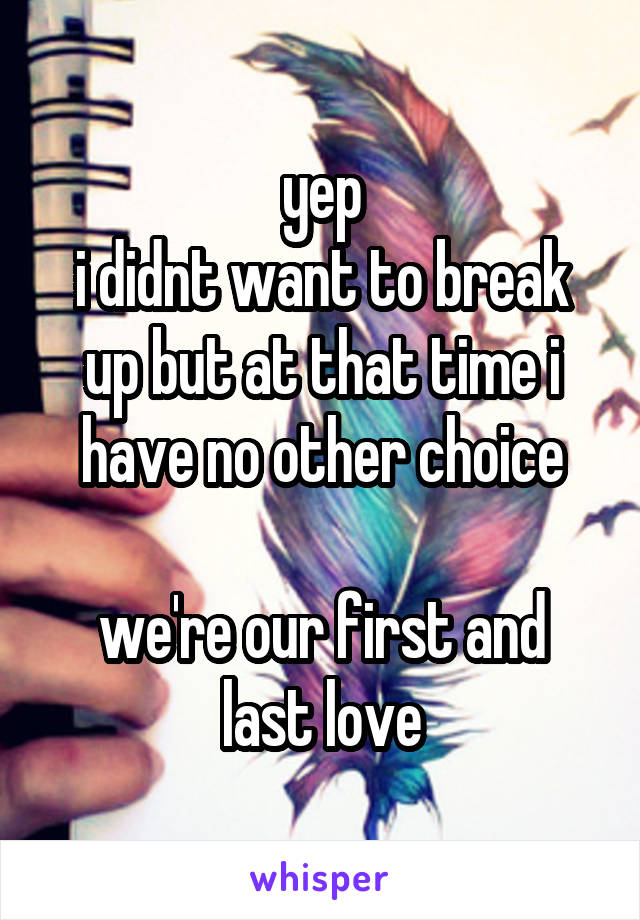 yep
i didnt want to break up but at that time i have no other choice

we're our first and last love