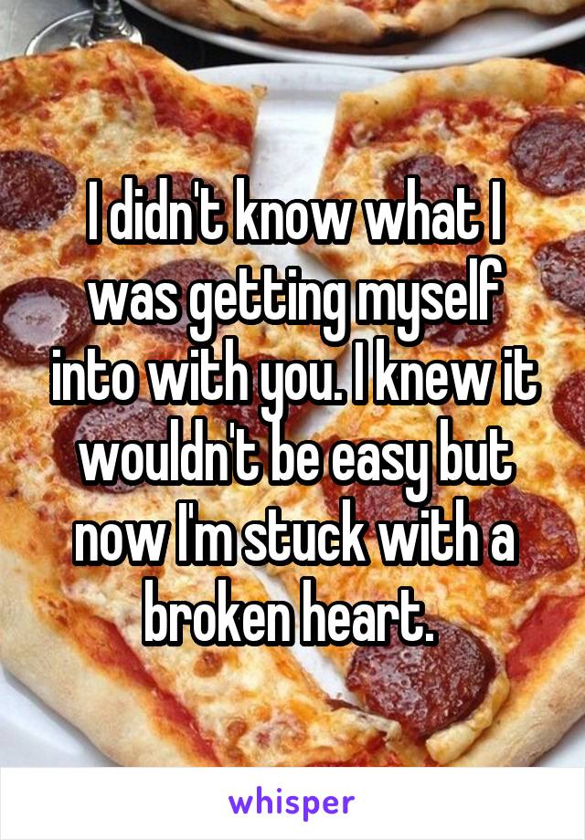 I didn't know what I was getting myself into with you. I knew it wouldn't be easy but now I'm stuck with a broken heart. 